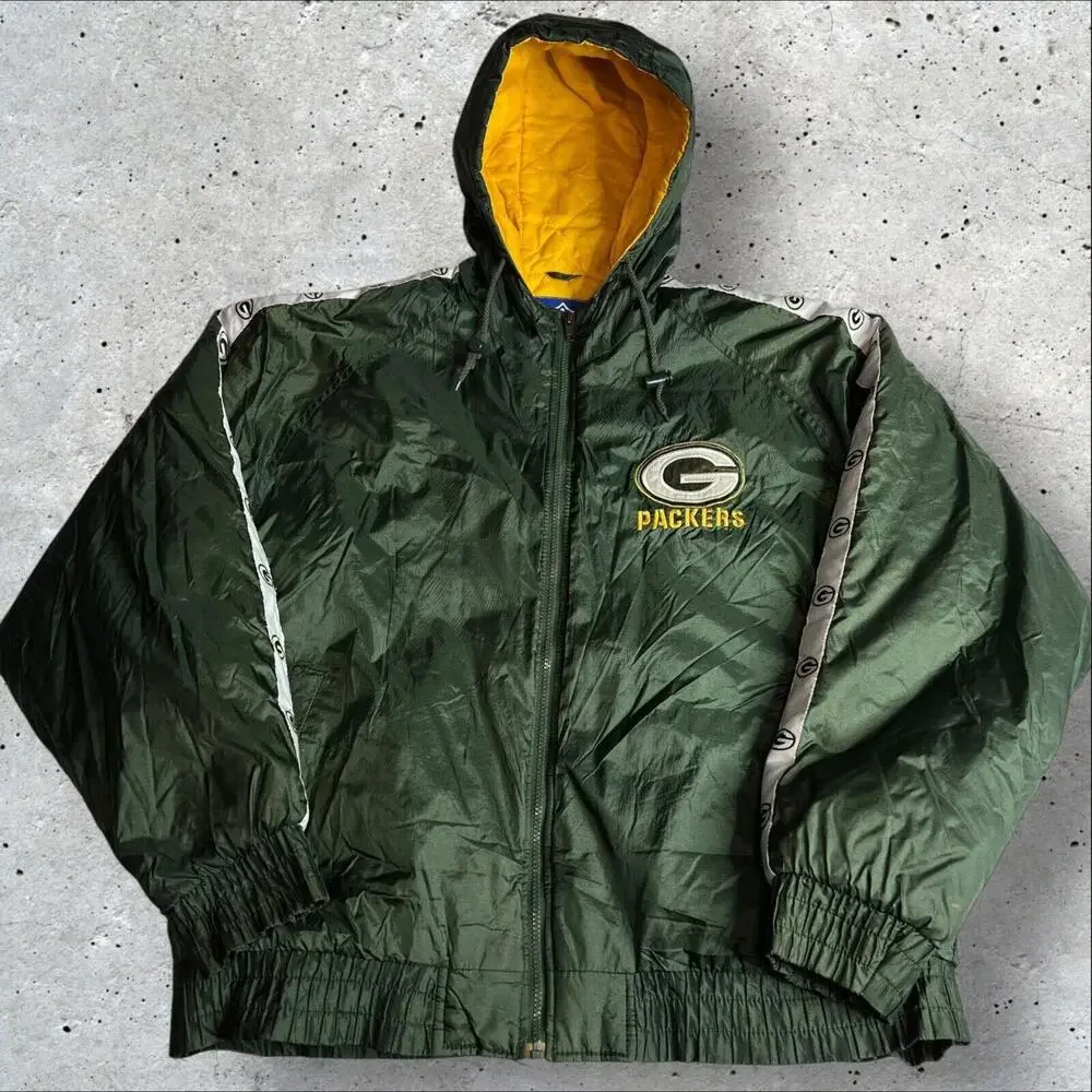 VTG 90s Game Day Green Bay Packers Colorblock Parka Jacket Mens Size L‎